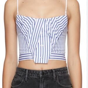 Custom Alexander Wang Blue and White Stripe Tucked Bustier Tank Top